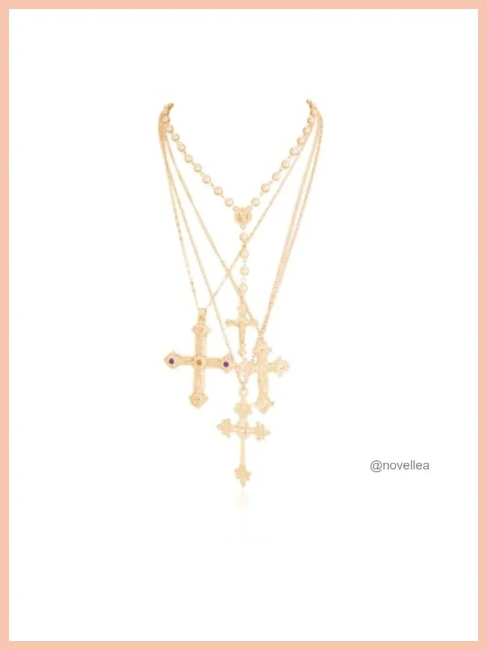 4 Pc Dainty Crystal Cross Pendant Necklace Set, Layered Chain, Hypoallergenic